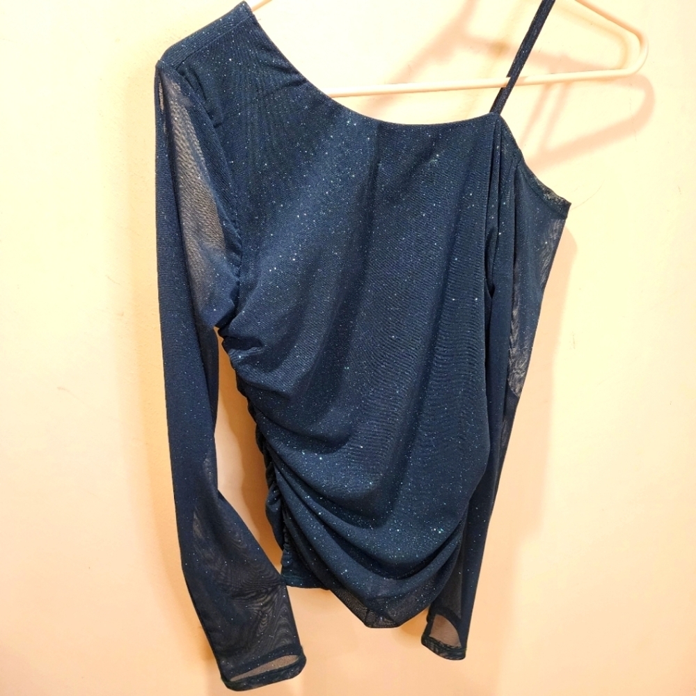 Shape Up Sparkly One-Shoulder Green  Top size M NWT